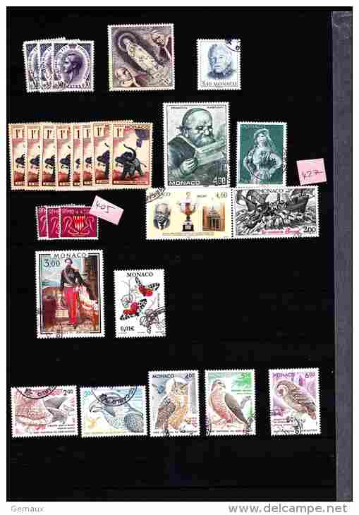 Monaco 1 Page De Timbres Oblitérés (avec N° Yvert Jusqu'en 2001) A VOIR - Lots & Serien