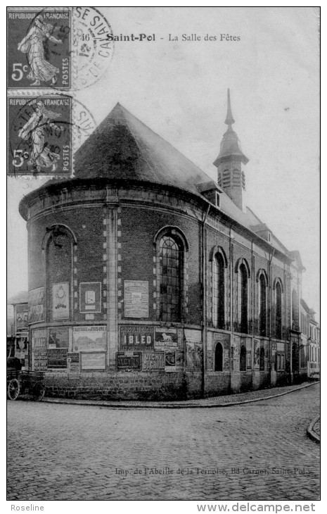 62  SAINT POL SUR TERNOISE  PAS DE CALAIS  -  SALLE  DES  FETES  PUBLICITE  CHOCOLAT  IBLED  -  CPA  N/B  9x14 BE - Saint Pol Sur Ternoise