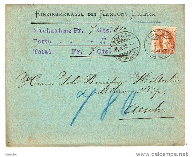 LETTRE TIMBRE OBLITERE .11.10.1898. LUZERN & AESCH .(VARIETE De Cadrage Sur Le Bas Et Le Coté) Nr:66C. - Variétés