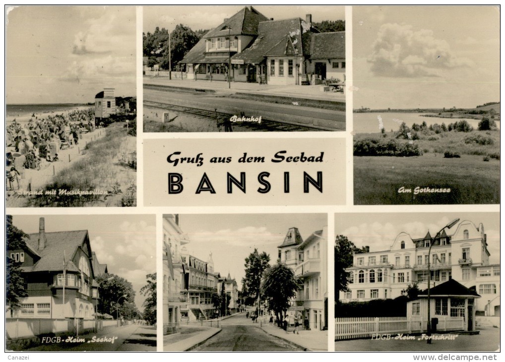 AK Bansin, FDGB-Heime Seehof Und Fortschritt, Bahnhof, Gel, 1964 - Usedom