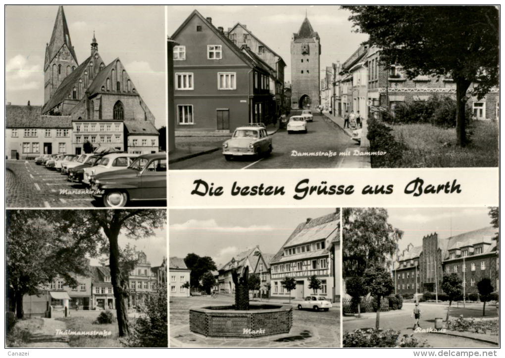 AK Barth, Dammstraße, Thälmannstraße, Marienkirche, Gel, 1973 - Barth