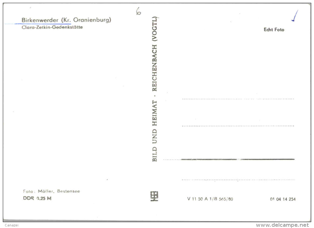 AK Birkenwerder/Kr. Oranienburg, Clara-Zetkin-Gedenkstätte, Ung, 1980 - Birkenwerder