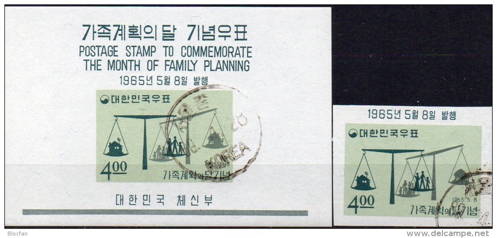 Waage Familien-Plan 1965 Korea 481B + Block 205 O 9€ Wohnung Zahl Kinder Bf M/s Space Bloc Sciences Sheet Of South-Corea - Muttertag