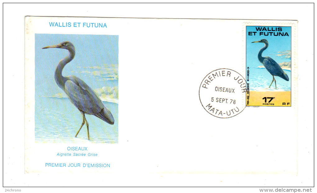 Premier Jour D´ Emission, FDC: Wallis Et Futuna, Mata Utu, Oiseau Aigrette Sacree Grise, 05 Septembre 1978 (13-3056) - FDC