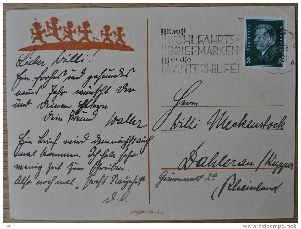 Georg Plischke - Breslau 1933?, Ein Frohes Jahr, Kauft Wohlfahrts-Briefmarken Für Die Winterhilfe!, Used - Silhouetkaarten