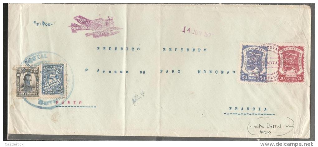 O) 1922 COLOMBIA, CORDOBA, SCADTA-50CENTS, SCADTA 20 CENTS, AIRCRAFT, COVER TO FRANCE - Colombia