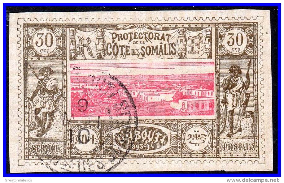 SOMALI COAST 1894 30c WARRIORS SC# 14 USED (D0378) - Oblitérés