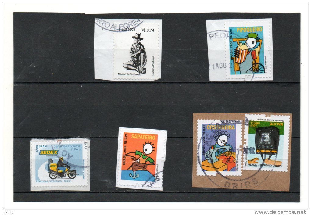 BRESIL   6 Timbres    Année 2003 à 2009  ( Sur Fragment Oblitérés) - Usati