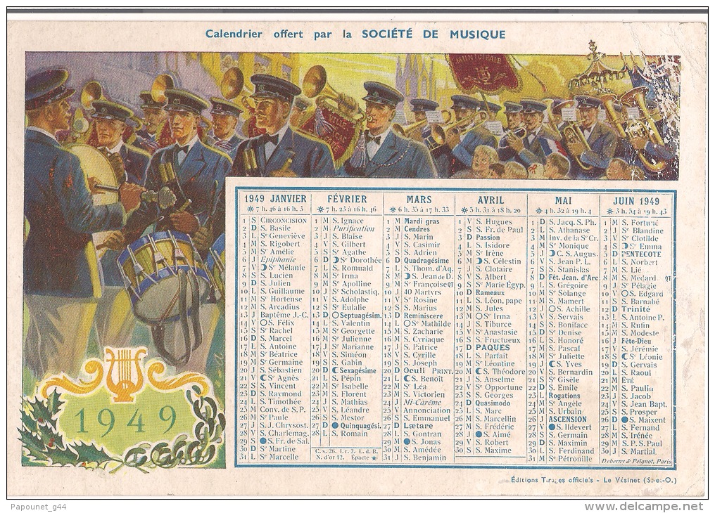 Calendrier 1949 Société De Musique - Autres & Non Classés