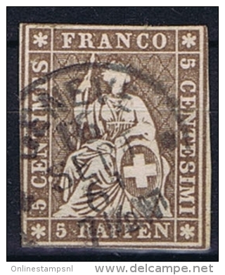 Switserland/Schweiz:  1854 Yv 26 A Paper Jaune, Used - Used Stamps