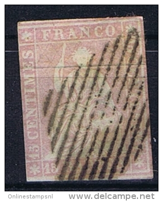 Switserland/Schweiz:  1854 Yv 28  C Paper Mince Vert Used - Oblitérés