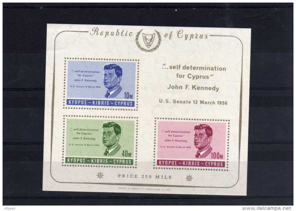 Chypre: 1965 Bloc Feuillet MNH** Anniversaire De La Mort Du Président John F . Kennedy - Kennedy (John F.)