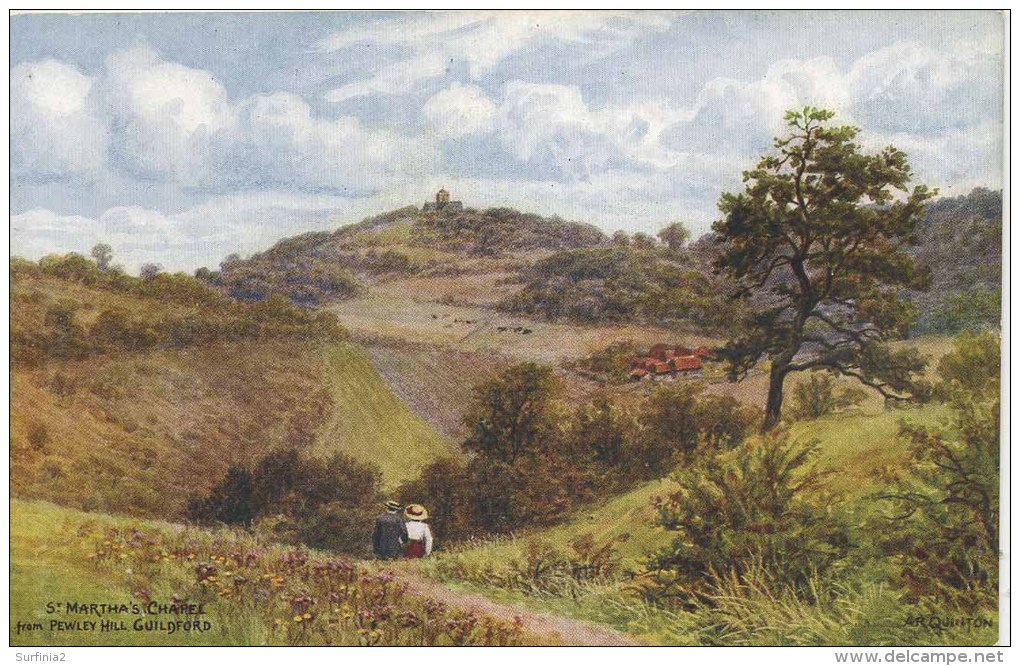 A R QUINTON 1421 - ST MARTHA'S CHAPEL FROM PEWLEY HILL, GUIDFORD - With Couple - Quinton, AR