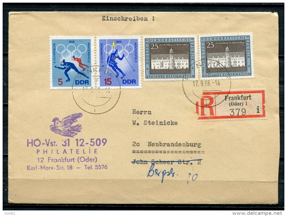 DDR,GDR 1968 Portoger. Reco,Postal Cover,Einschreibbrief  Mit Mi.1318,1337,bef."Frankfurt/O.-Neubrandenburg" 1 Beleg - Altri & Non Classificati
