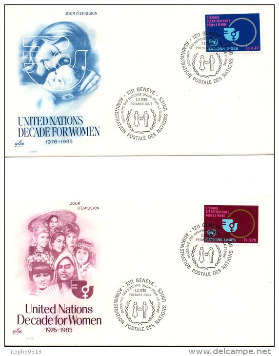 ONU GENEVE. N°89-90 Sur 2 Enveloppes 1er Jour (FDC´s) De 1980. Décennie Des Nations Unies Pour La Femme. - FDC