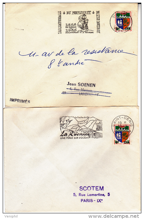 REUNION- 4 LETTRES AFFRANCHIES N° 377 AVEC FLAMMES DIFFERENTES- 1965-66 - Covers & Documents