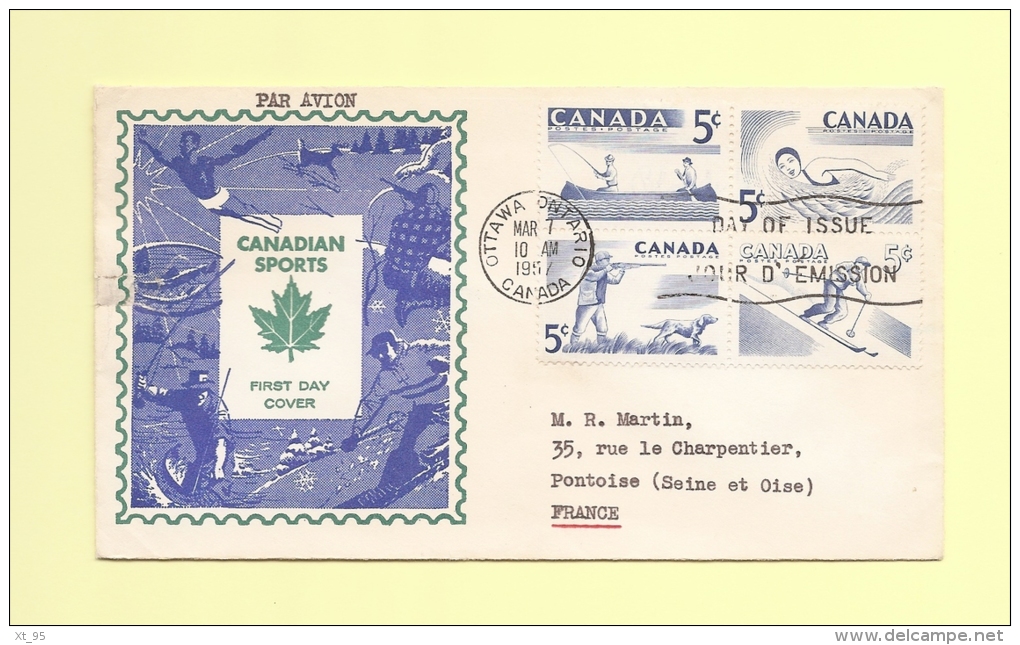 FDC - Canadian Sports - 1957 - Peche Natation Chasse Ski - Cartas & Documentos