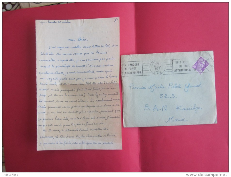 1948 Lettre D´Amour "enflammée "Hyéres>1er Maître Pilote Gouel Base Aérienne Navale (B.A.N KOUIBGA Maroc OMEC RBV - Lettres & Documents