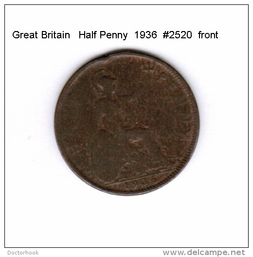 GREAT BRITAIN    1/2  PENNY  1936  (KM # 837) - C. 1/2 Penny