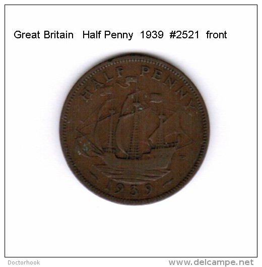 GREAT BRITAIN    1/2  PENNY  1939  (KM # 844) - C. 1/2 Penny