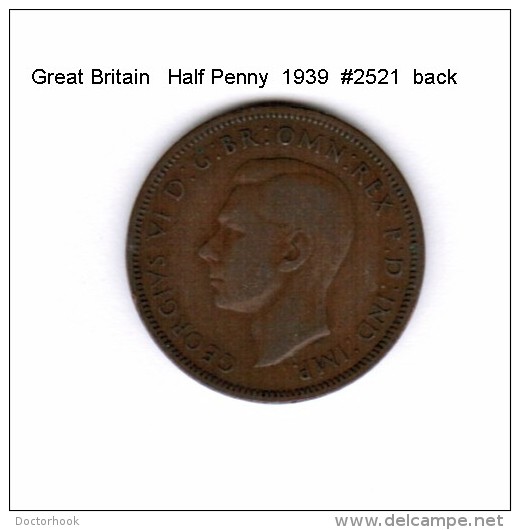 GREAT BRITAIN    1/2  PENNY  1939  (KM # 844) - C. 1/2 Penny