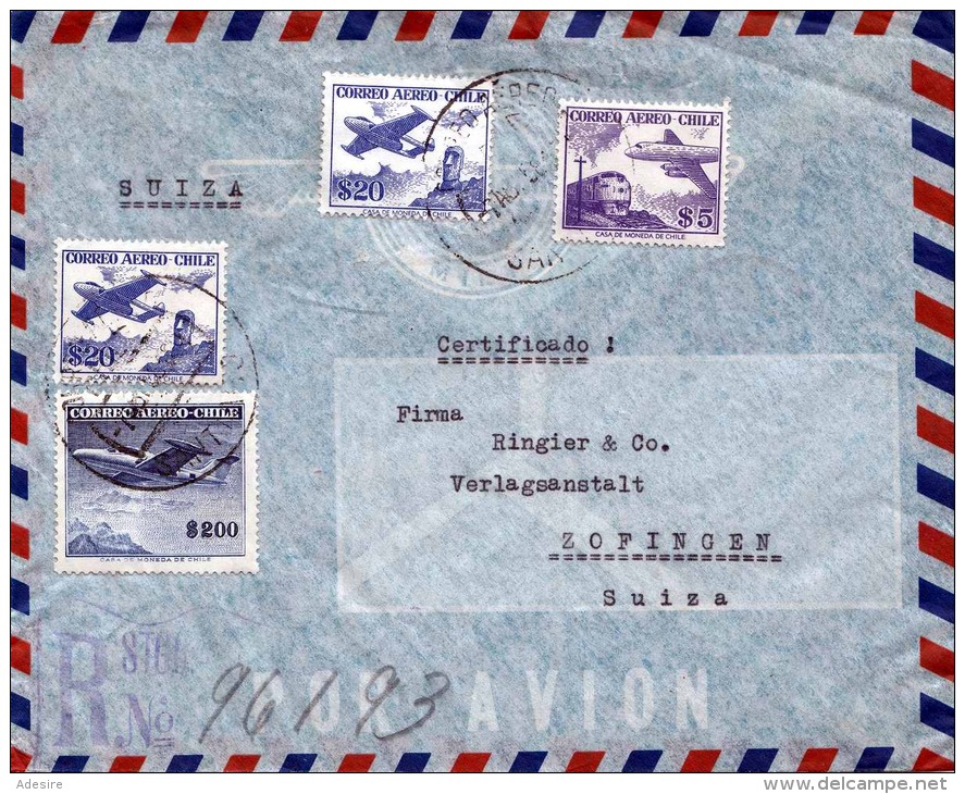 CHILE 1958, 4 Fache Flugpost Frankierung Auf LP-Brief Gelaufen Von Santiago - Chile Nach Zofingen - Schweiz - Chile