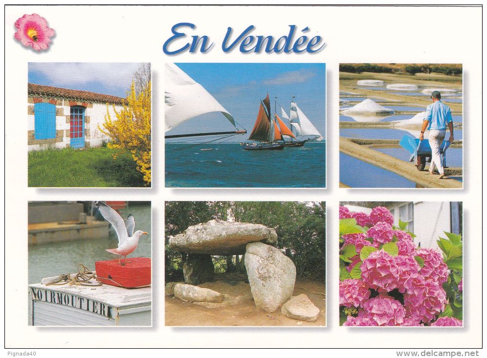 Cp , RÉGIONS , PAYS-de-la-LOIRE , Souvenir De Vendée , Multi-Vues , Voilier , Fleurs - Pays De La Loire