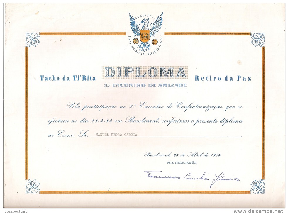 Bombarral - Diploma Do Grupo Desportivo "Tacho Da Ti ´Rita. Leiria. - Diplomas Y Calificaciones Escolares
