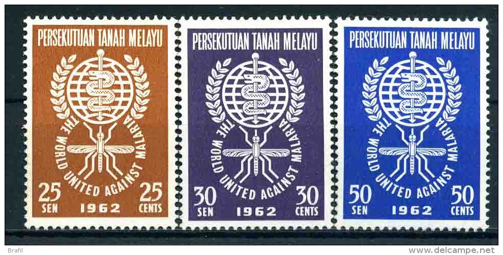 1962 Malesia, Lotta Alla Malaria Paludisme, Serie Completa Nuova (**) - Fédération De Malaya