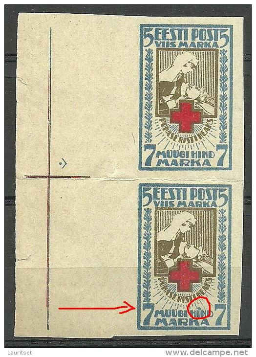 Estland Estonia Estonie 1921 Roter Kreuz Red Cross Michel 30 Bin Pair + ERROR E: MNH - Estonia