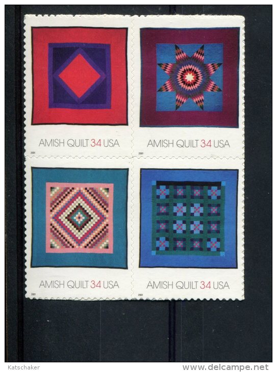 229415741 2001 (XX) SCOTT 3527A POSTFRIS MINT NEVER HINGED - AMISH QUILTS - 3524 FIRST STAMP BLOCK - Otros & Sin Clasificación