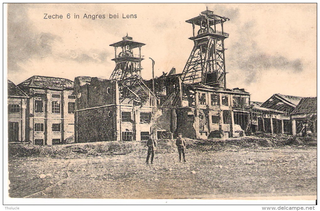 Angres (Liévin-Lens-PdC)-1916-Feldpost-Karte-Fosse N°6 En Ruines-Charbonnage-Mines-Charbon-soldats -cachets  (voir Scan) - Lievin