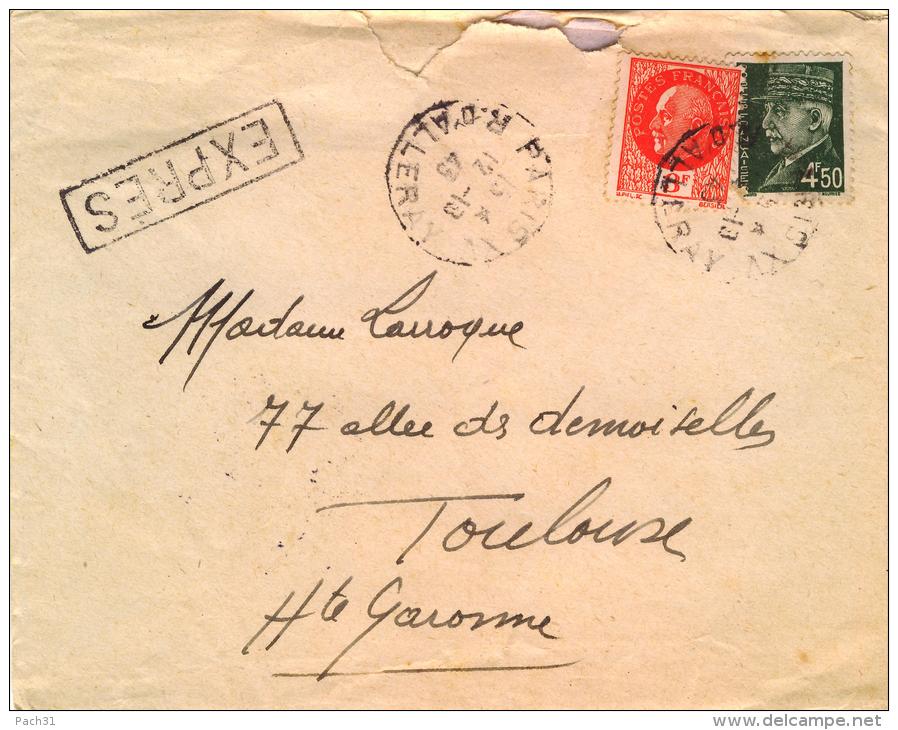 Lettre En Expres De Paris Pour Toulouse Avec N° YT 521 Et 523 - 1921-1960: Modern Period