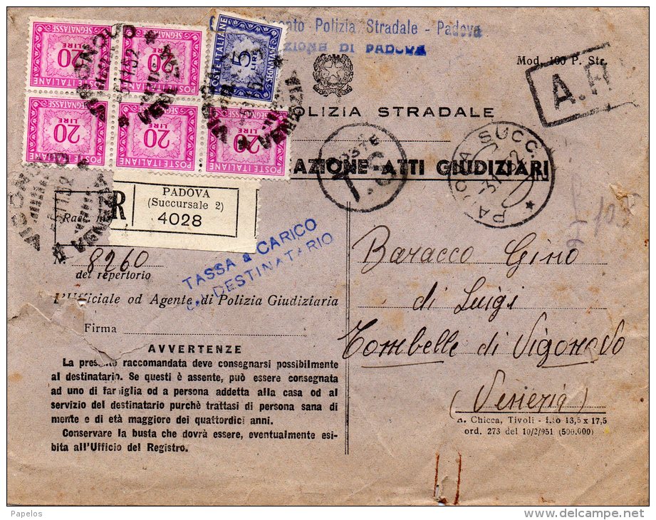 1952 LETTERA  CON ANNULLO PADOVA SUCC. 2 - Taxe