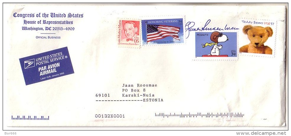 GOOD USA Postal Cover To ESTONIA 2013 - Good Stamped: Peanuts ; Flag ; Teddy Bear - Covers & Documents