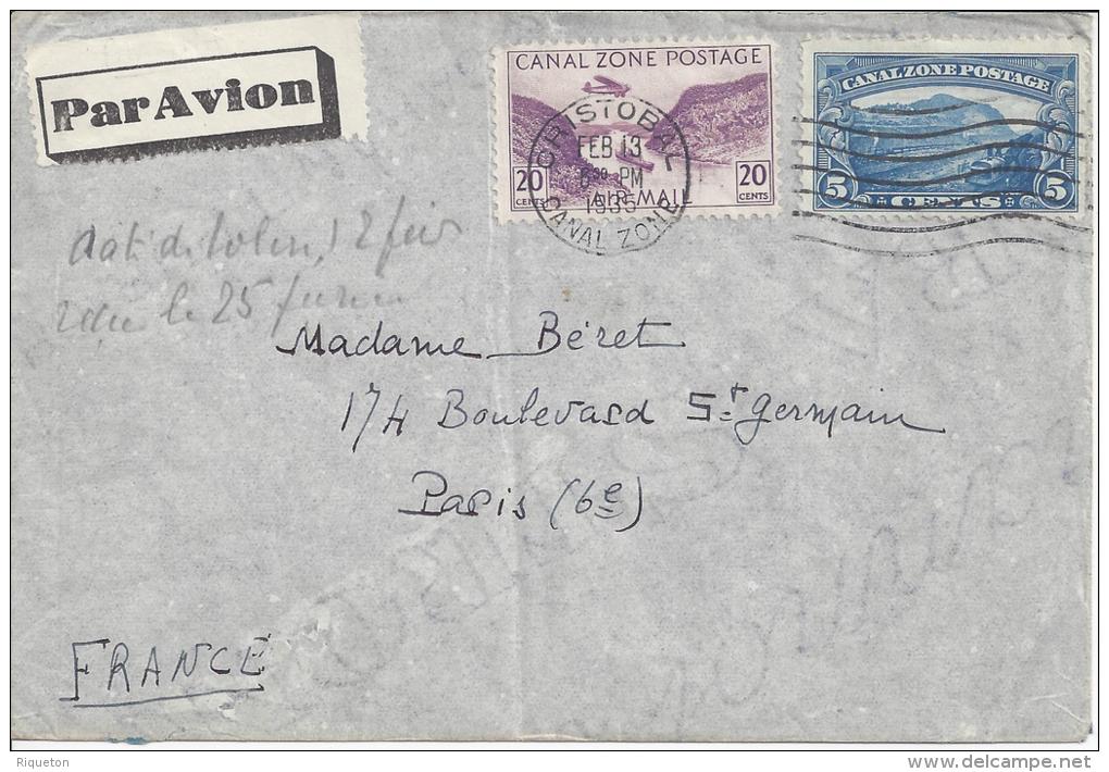 PANAMA - 1935 -  LETTRE DE CHRISTOBAL CANAL ZONE , A DESTINATION DE PARIS - - Panama