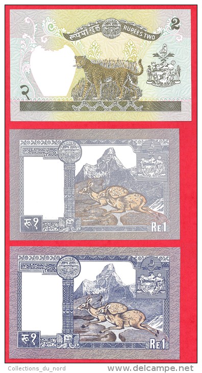 Nepal -  Set Of 3: 2 Rupees 1981 , 1 Rupee 1991, 1 Rupee  1974, All UNC / Papier Monnaie - Billet - Népal - Nepal