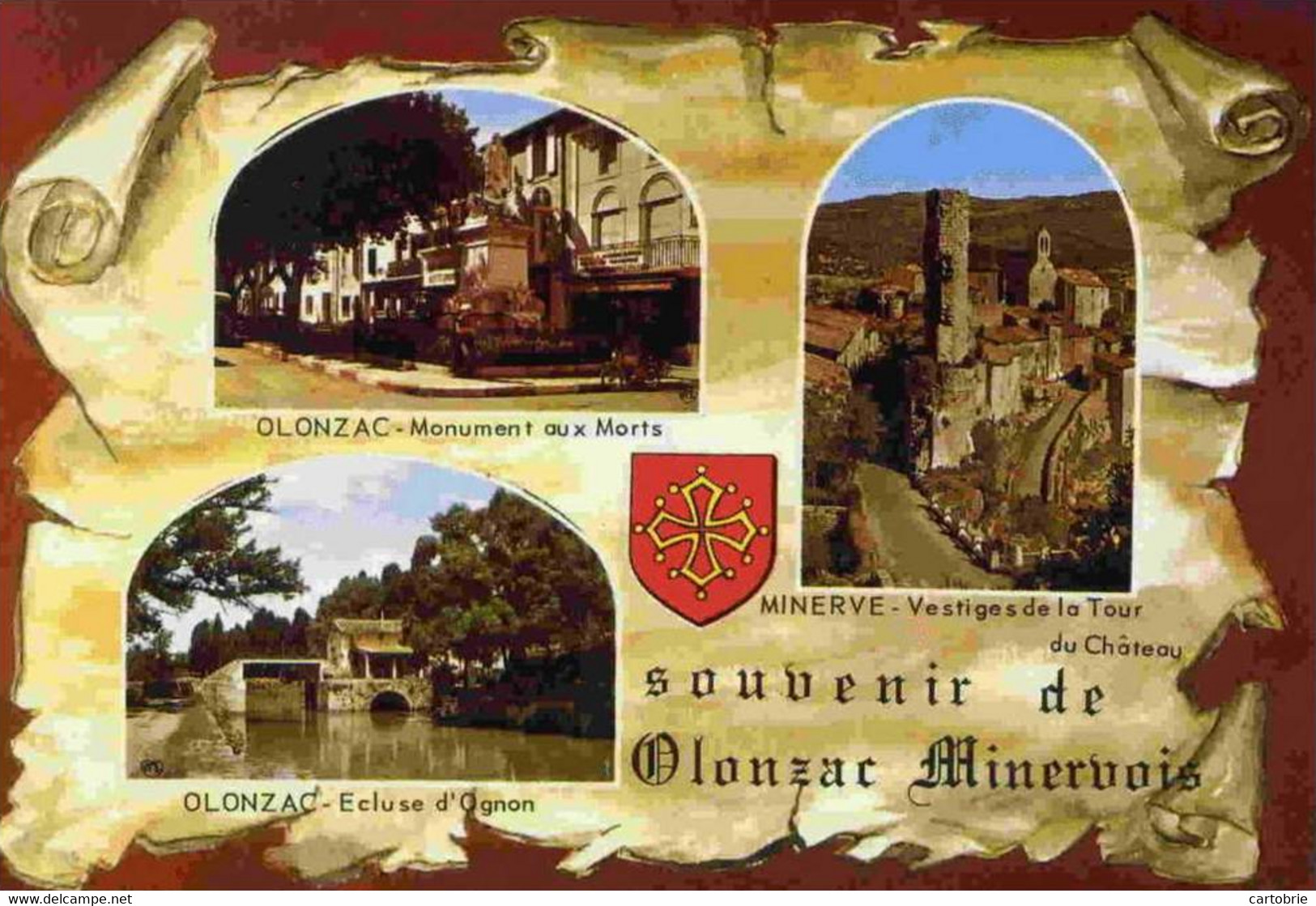 Dépt 34 - OLONZAC-MINERVOIS - CPSM Multi-vues (3 Vues) - Monument Aux Morts, Écluse D'Ognon, Vestiges De La Tour - Andere & Zonder Classificatie