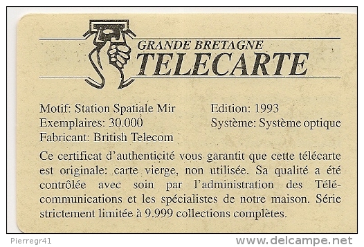 CARTE-GB-OPTICAL-1993-ESPACE-STATION-MIR-NEUVE-Avec CERTIFICAT AUTHENTICITE ET ETUI PLASTIC-TBE-LUXE - BT Emissions Commémoratives