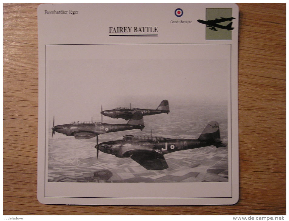 FAIREY Battle    Bombardier Léger Grande Bretagne  FICHE AVION Avec Description    Aircraft Aviation - Vliegtuigen