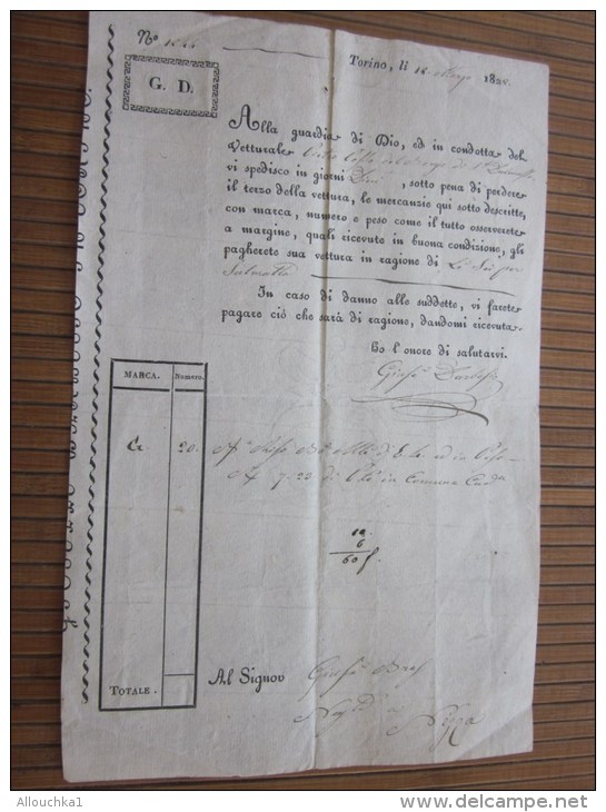 RARE 1828 Lettera Di Vettura + Fiscale G.D. Negoziante In Torino Italie Italia >G. Bresso - Brés > Nizza Nice France - Italia