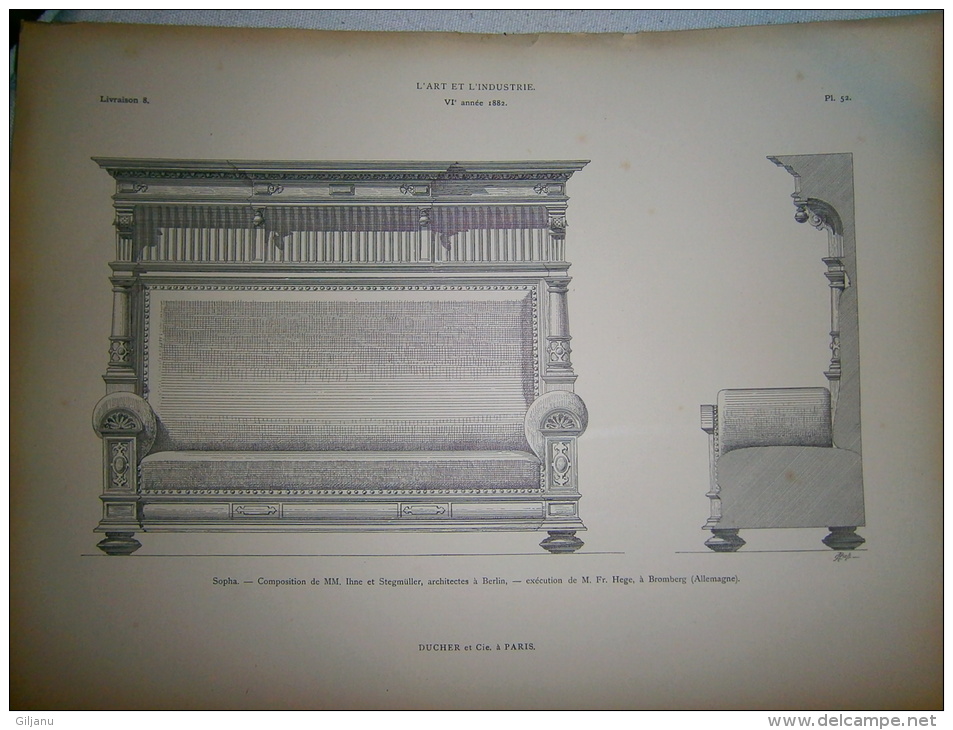 PLANCHE L ART ET L INDUSTRIE   SOPHA    ANNEE 1886 - Andere Pläne