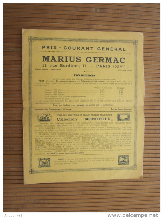 1937 Catalogue De Maison De Vente Prix Courant Général Cotation Marius Germac Paris XIVe - Catálogos De Casas De Ventas