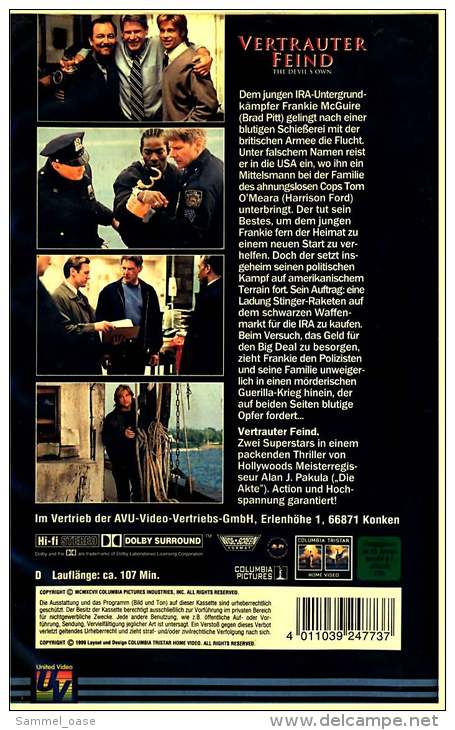VHS Video  -  Vertrauter Feind  -  Mit : Harrison Ford, Brad Pitt, Margaret Colin, Ruben Blades  -  Von 1999 - Action, Adventure