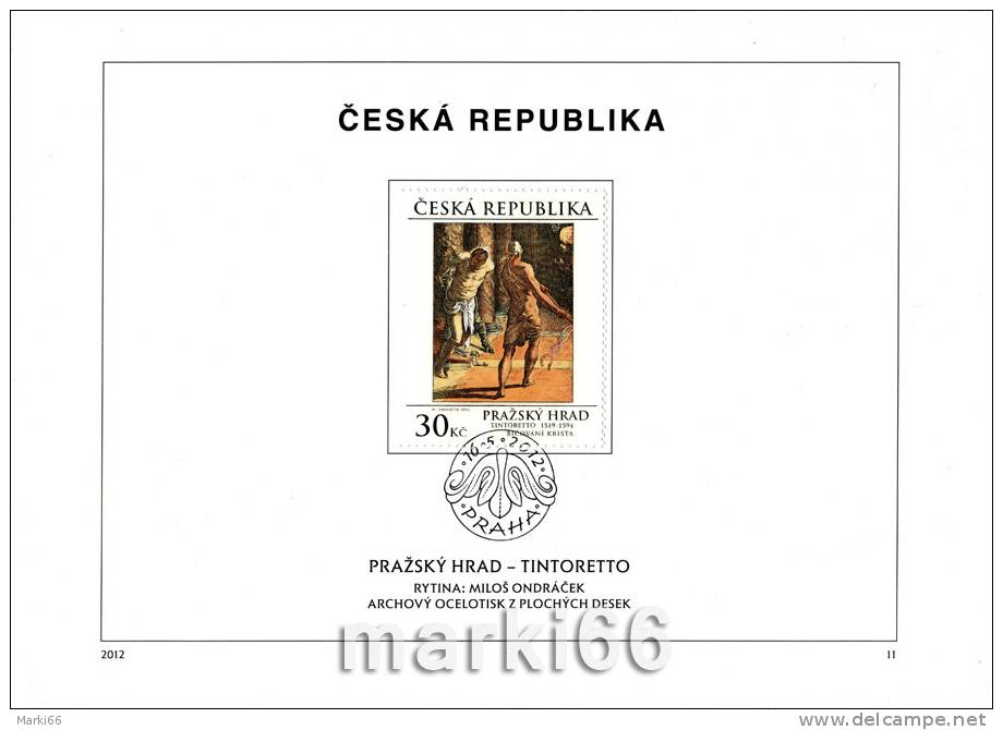 Czech Republic - 2012 - Prague Castle, The Whipping Of Christ By Tintoretto - FDS (first-day Sheet) - Brieven En Documenten