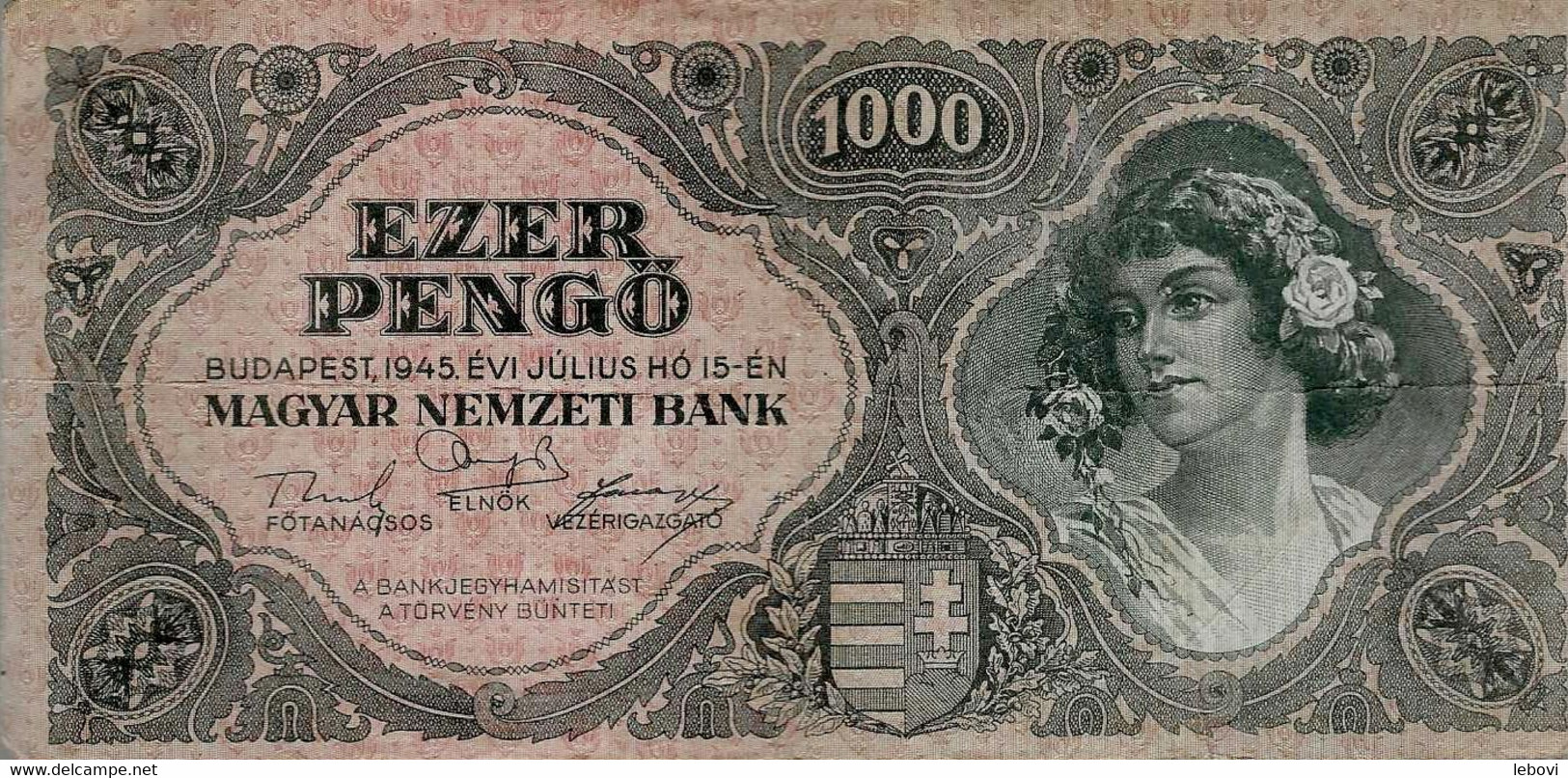 HONGRIE 1000 Pengö 1945 - Hongrie