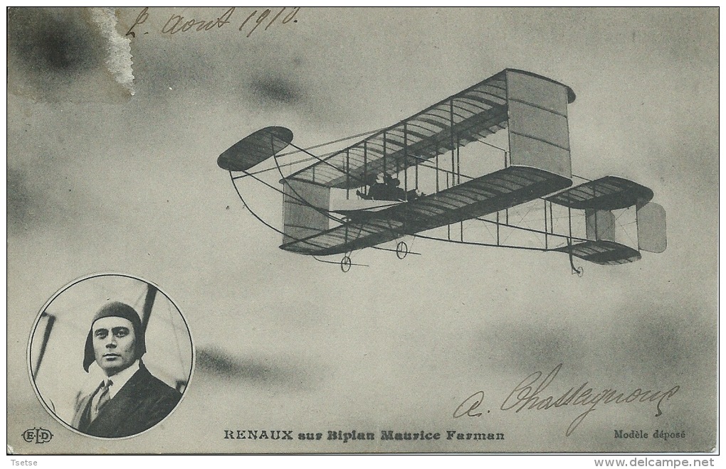 Eugéne Renaux Sur Biplan Maurice Farman - 1910 ( Voir Verso ) - Aviateurs