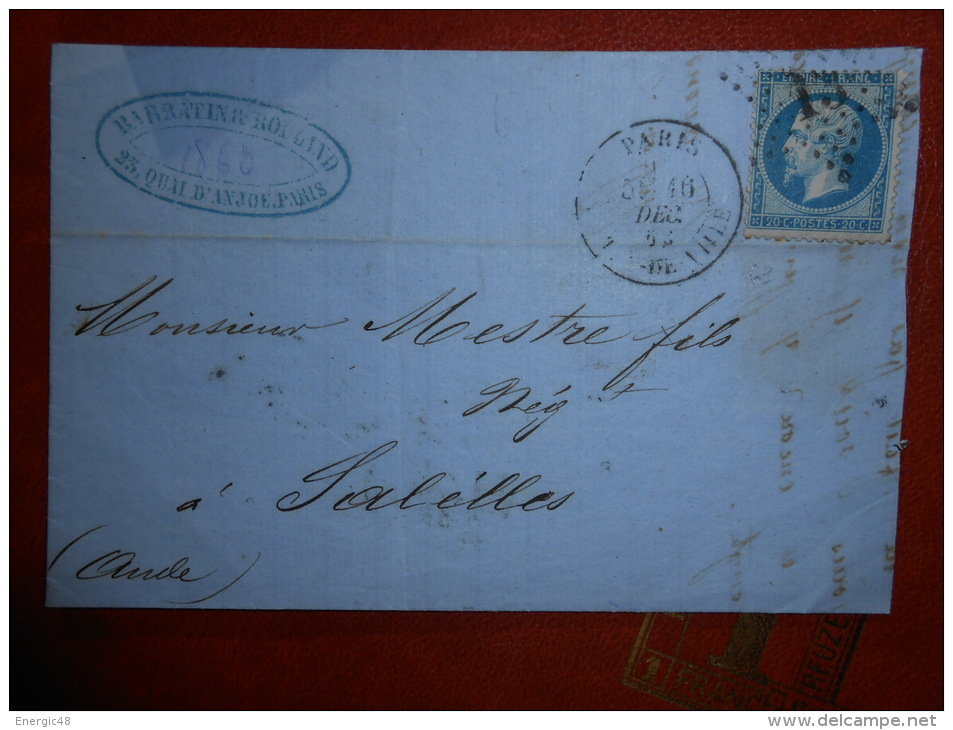 Lot Du 3.09.13-03_lettre De Paris,etoile 13 Hotel De Ville - 1862 Napoléon III