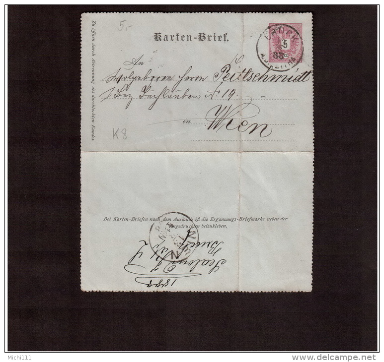 Kartenbrief K 8 Von Bruck Nach Wien 1888 - Other & Unclassified