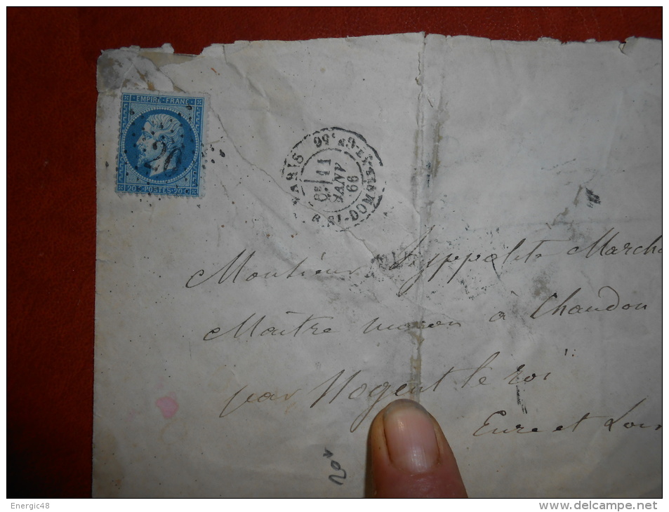 Lot Du 3.09.13-13_  Lettre De Paris, Etoile 20;verso - 1862 Napoleon III